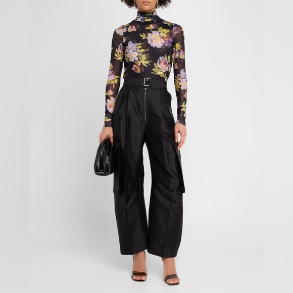 Cinq a sept Bridgette shirred mesh floral turtleneck top sz lg - Picture 3 of 15